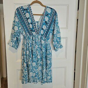 Short Sleeve Mini Floral V-neck Dress